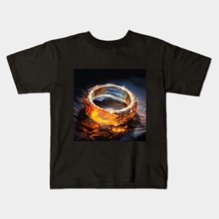 Golden fire ring on stone Kids T-Shirt
